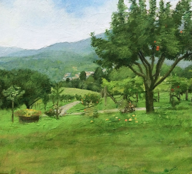 Tuscan hillside, Italy. 
Oil on card
