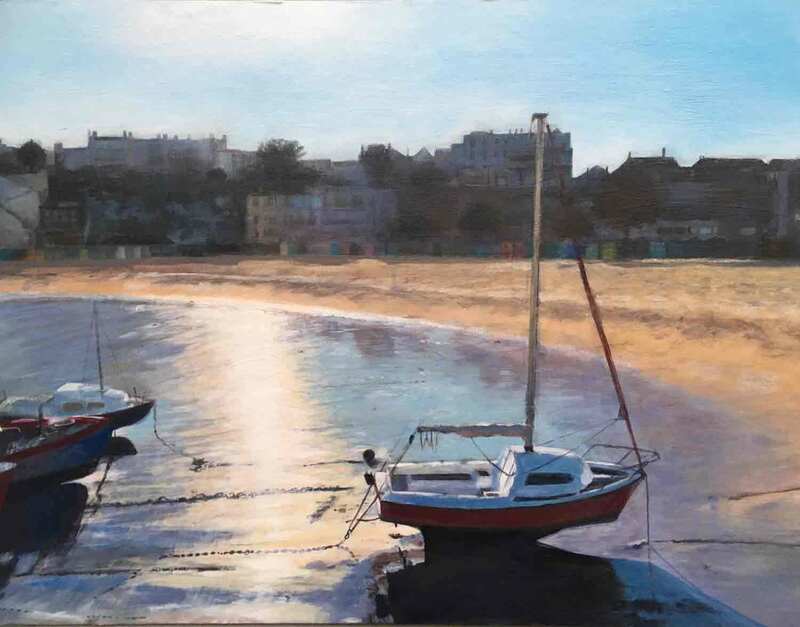 Broadstairs at sunset. Oil on card