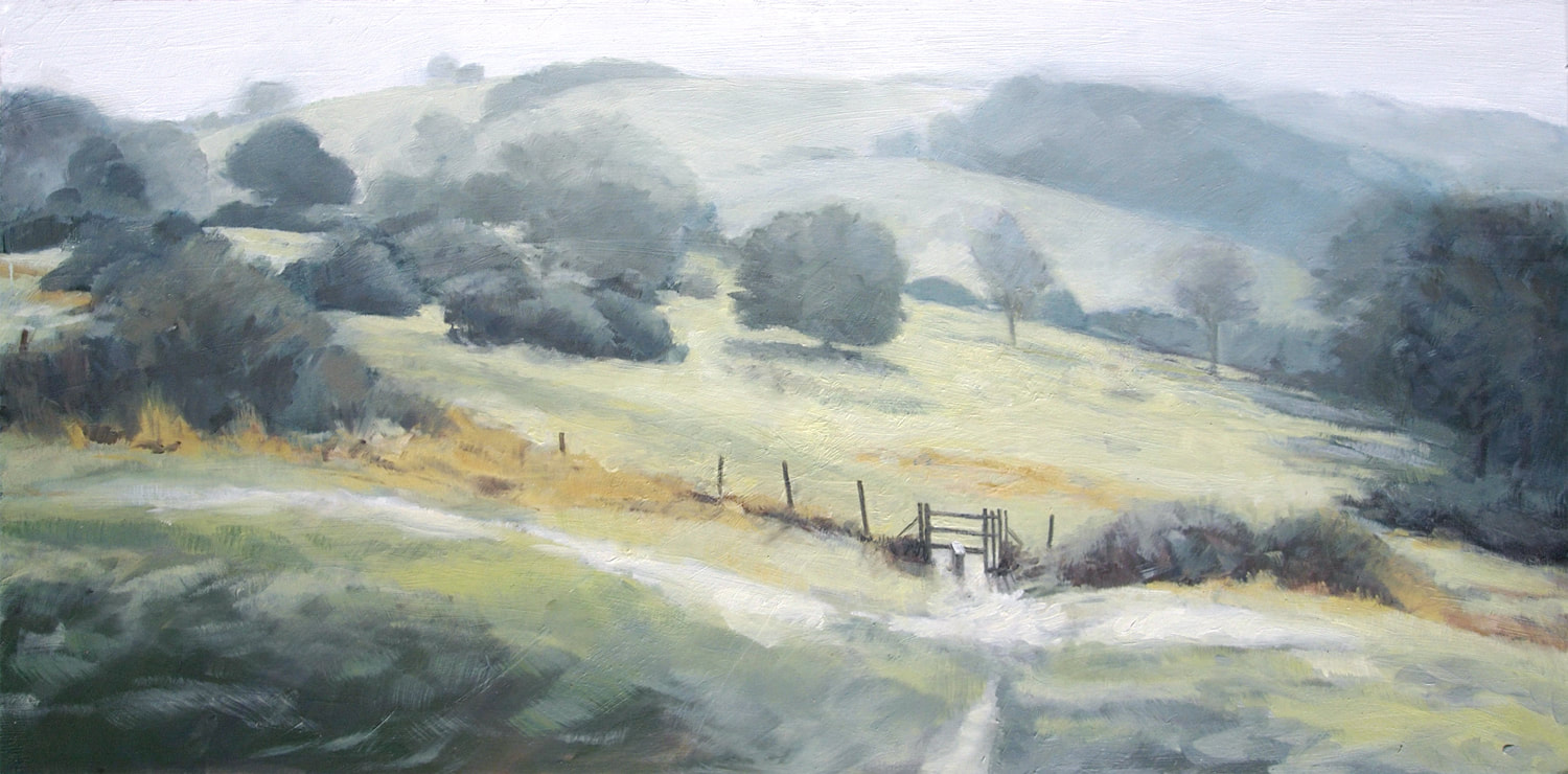 Cissbury Ring, South Downs National Park, Sussex. Oil paint on board