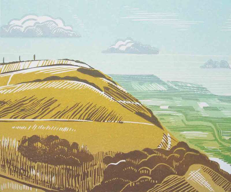 Summer view of Devil's Dyke, lino cut print