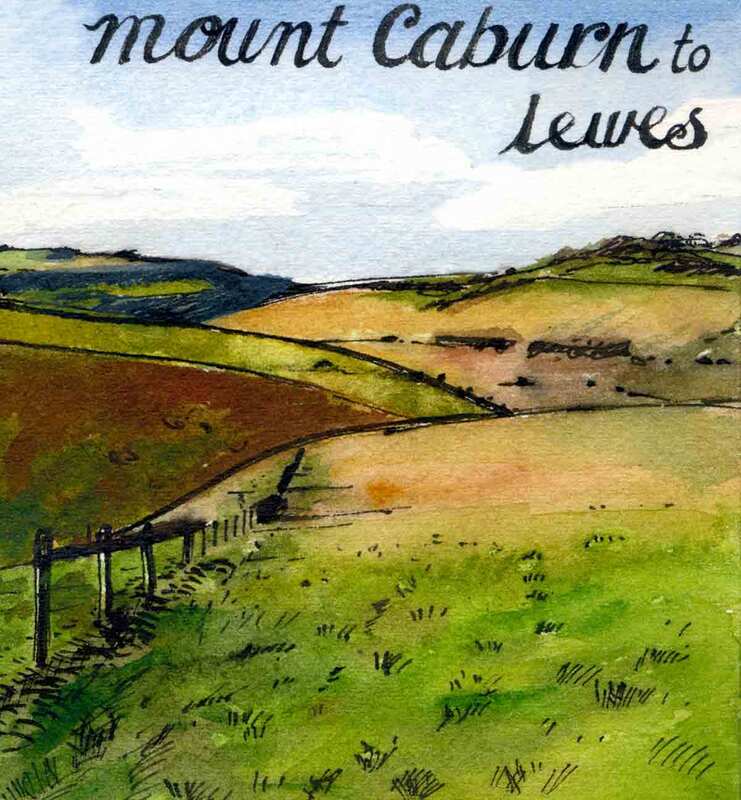 Mount Caburn to Lewes, pen and watercolour
